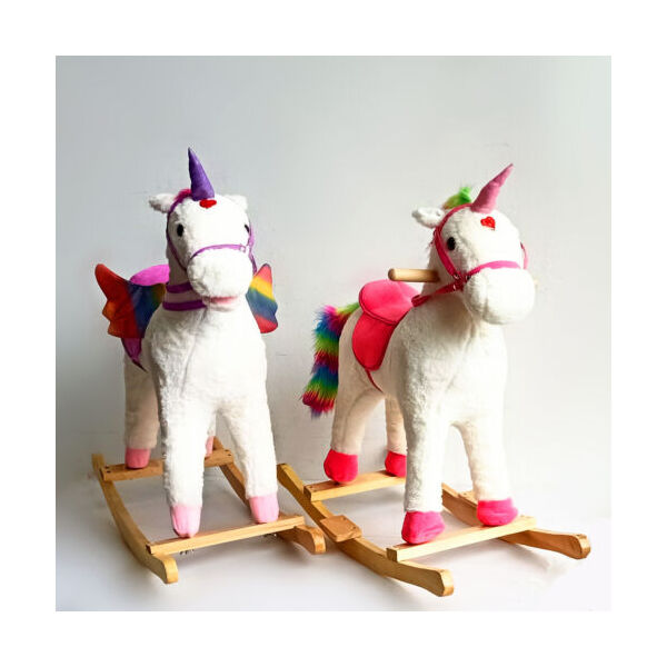 Kid Wooden Ride On Rocking Horse Unicorn Rocker Toy Light Sound Moving Tail 2-4Y