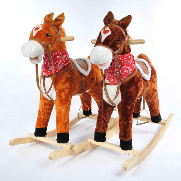 Kid Wooden Ride On Rocking Horse Rocker Plush Toy Light Sound Moving Tail 2-4Y