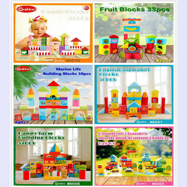 Kid Education Wooden Toy Color &amp; shape Building Block Set 30pc-62pc varies Theme