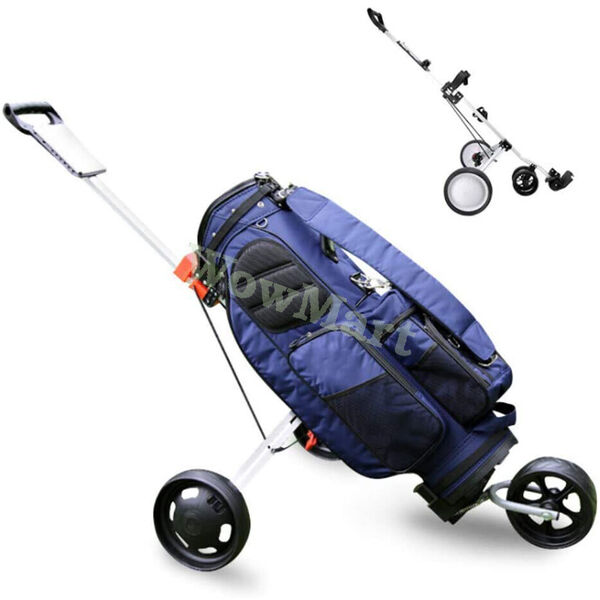 Aluminum Foldable Compact Golf Push Pull Buggy Trolley Cart 3 Wheel &amp; Footbrake