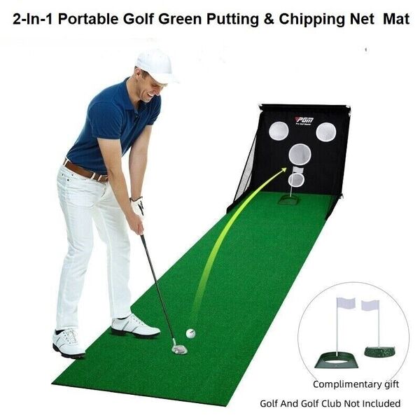 2-In-1 Golf Training Putting Green Mat &amp; Pitching Driving Chipping Target Net 3m