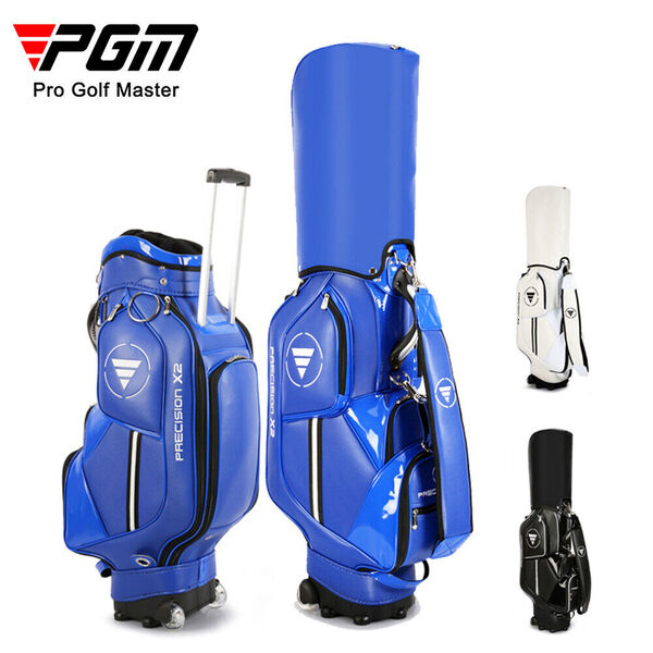 2-In-1 Golf Court Rolling Wheel Bag Golf Club Travel Stand Carry Bag PU Leather