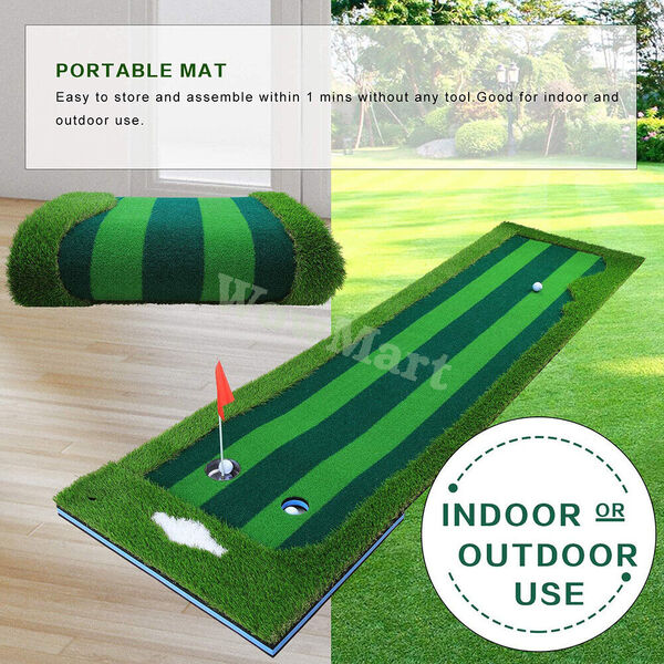 Portable Golf Practice 3m Putting Green Mat Synthetic Grass Turf Double Fairway