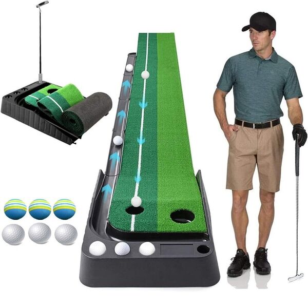 Portable Auto-Return Golf Practice Putting Mat Putter Trainer Indoor &amp; Outdoor