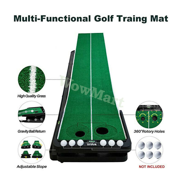 Golf Putter Practice Slope Adjustable Putting Grass Turf Mat &amp; Ball Return 3m