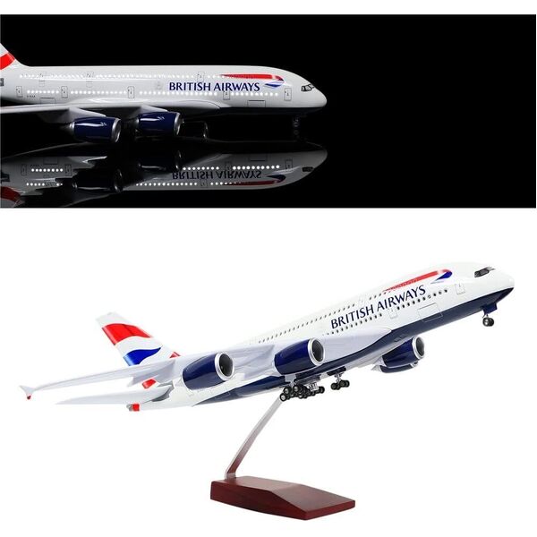 1:160 British Airways A380 Plane Model / LED Light &amp; Wheel Airbus Aircraft Model