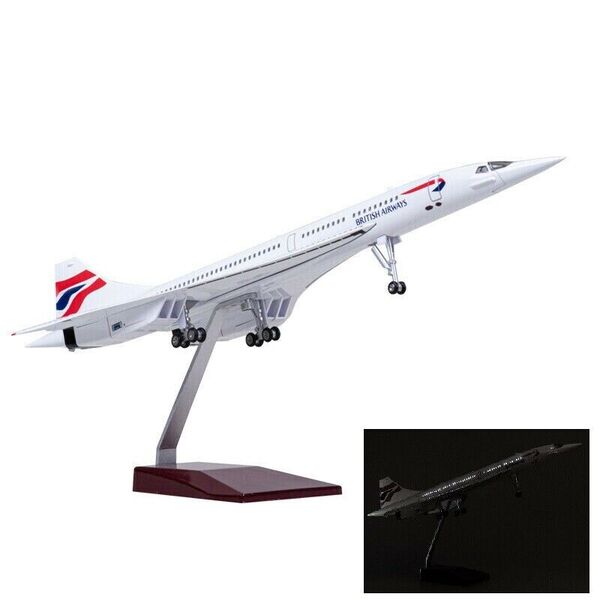 Resin 1:125 Concorde Plane Model British France Singapore Airline LED Light 50cm