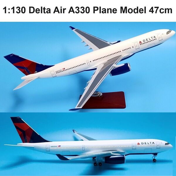 1:130 Delta Air A330 Plane Model / LED Light &amp; Wheel Resin Aircraft Model 48cm