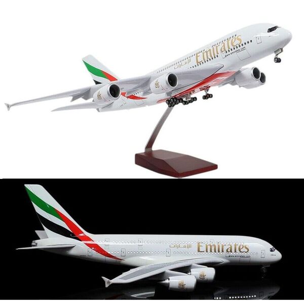 1:160 Fly Emirates A380 Plane Model / LED Light &amp; Wheel Aircraft Model 45cm