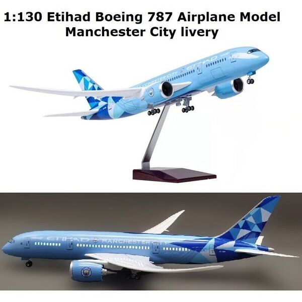 1:130 Etihad Boeing 787 Plane Model MANCHESTER CITY Livery LED Light Wheel Model