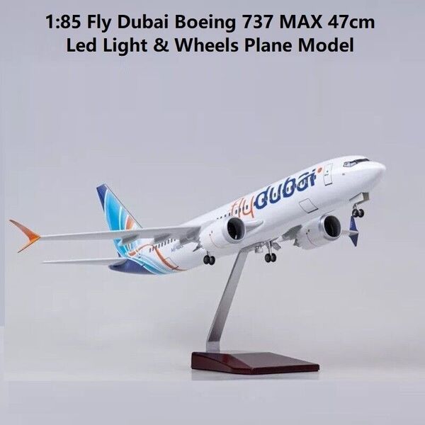 1:85 Fly Dubai B737 MAX Plane Model / FlyDubai LED Light &amp; Wheel Aircraft Model