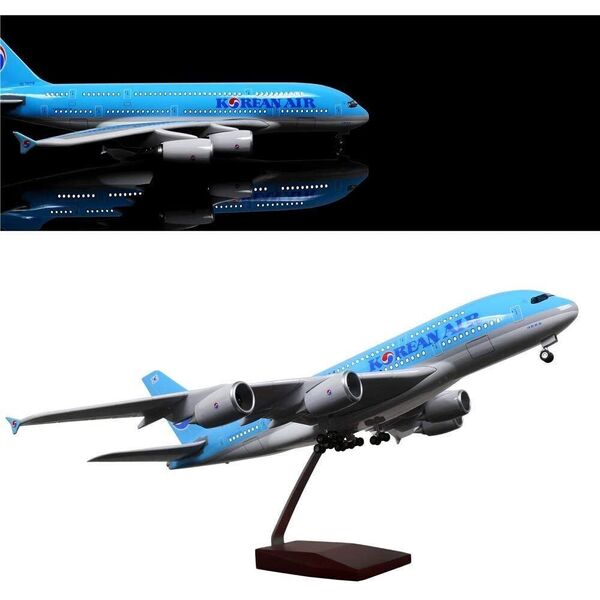 1:160 Korean Air Airbus A380 Plane Model / LED Light &amp; Wheel Aircraft Model 45cm