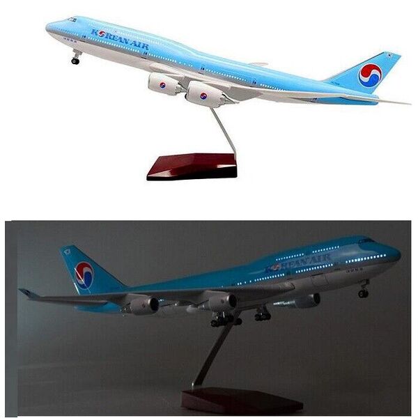 1:160 Korean Air B747 Plane Model / LED Light &amp; Wheel Boeing Aircraft Model 47cm