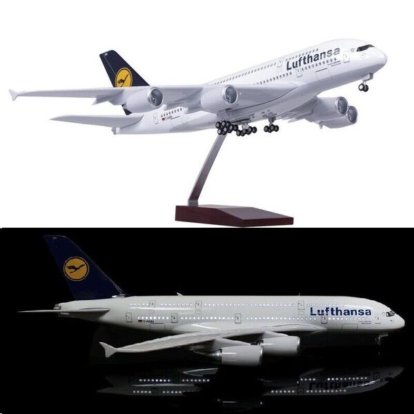 1:160 Lufthansa A380 Plane Model / LED Light &amp; Wheel Airbus Aircraft Model Large