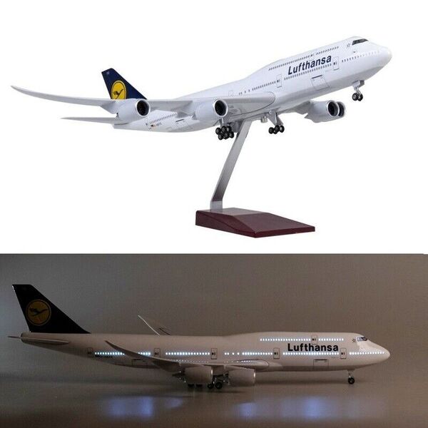 1:160 Lufthansa B747 Plane Model / LED Light &amp; Wheels Boeing Aircraft Model 47cm