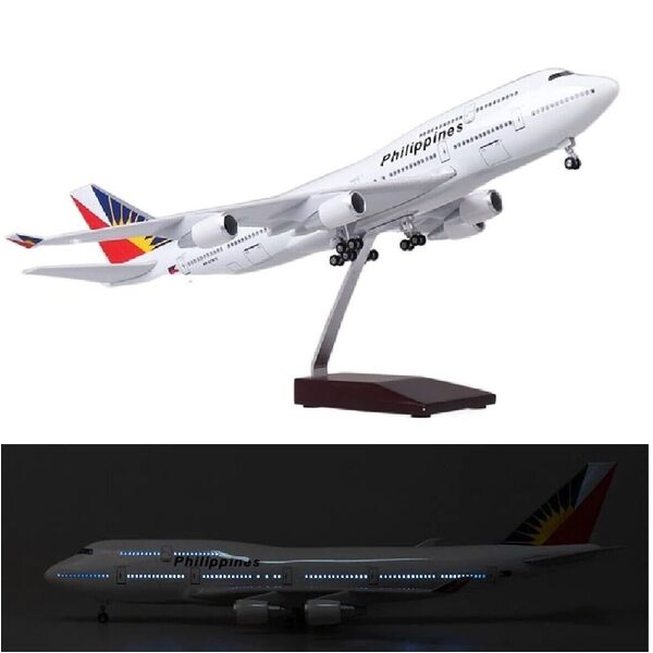 1:160 Philippine Air B747 Plane Model / LED Light &amp; Wheel Aircraft Model 47cm