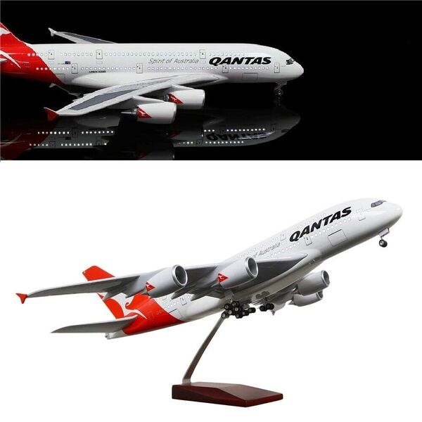 1:160 Fly Kangaroo Qantas A380 Plane Model / LED Light &amp; Wheel Aircraft Model