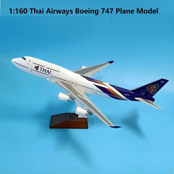 1:160 Thai Airways B747 Plane Model / LED Light &amp; Wheel Aircraft Model 47cm