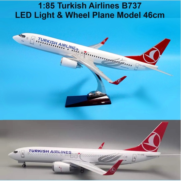 1:85 Turkish Airline B737 Plane Model LED Light Wheel Boeing Aircraft Model 47cm