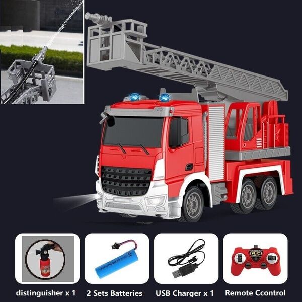 Remote Control Fire Engine Truck Water Spray Telescopic Ladder Fire Truck RC Toy