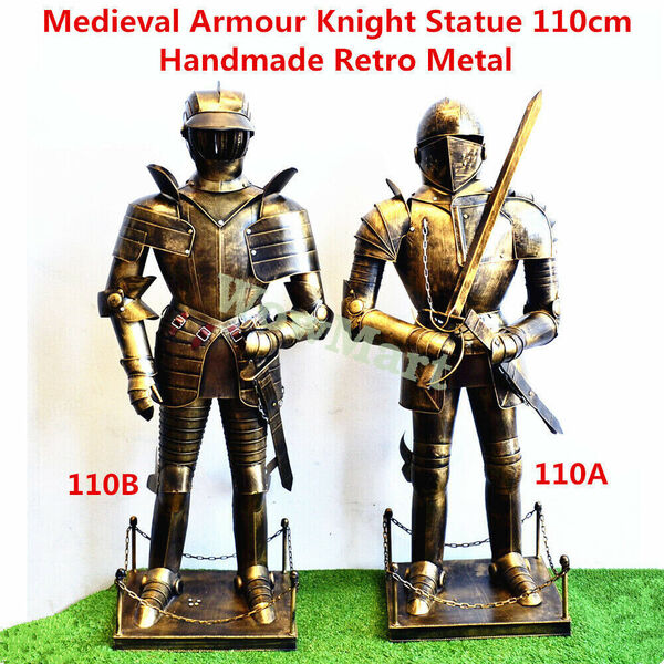 Retro Handmade Metal Medieval Armour Soldier Warrior Knight Statue 110cm