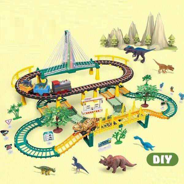 Jurassic Park Dinosaur World DIY Battery Dinosaur Car Track Train Railway Track