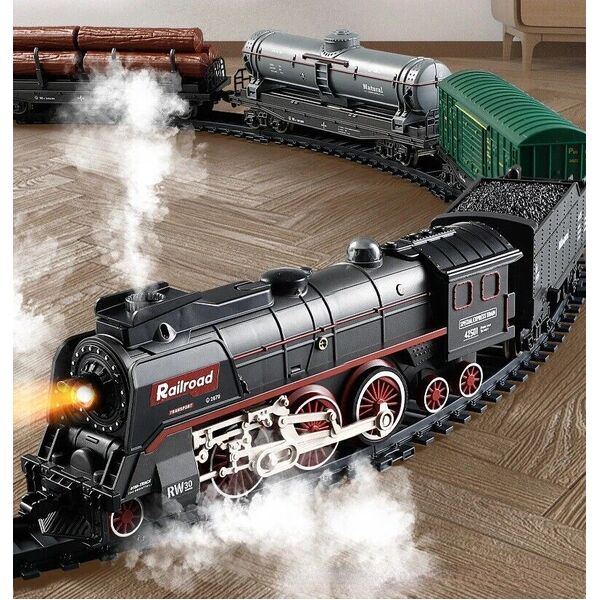 Kid Top Toy Light Sound Real Smoke Classic Train Track Locomotive Rail Carriage