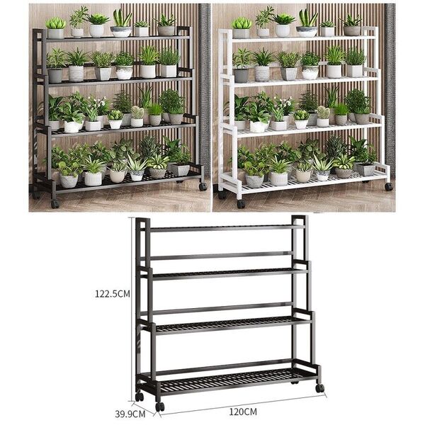 4 Tier Portable Metal Step Plant Stand Wheeled Flower Pot Planter Corner Shelf