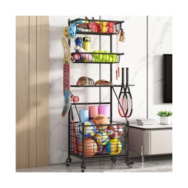 Ball Storage Rack Gym Sport Equipment Gardening Tool Garage Organizer Wheel Cart