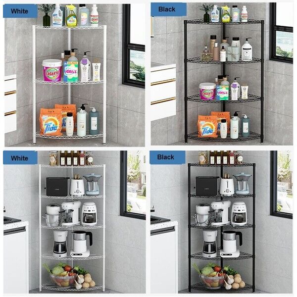 Metal Corner Wire Shelving Kitchen Bathroom Rack Storage Shelf Stand Organizer