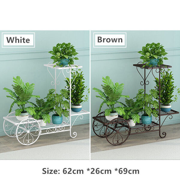 3 Tier Metal Plant Stand Flower Pot Rack Corner Planter Shelf Outdoor Indoor