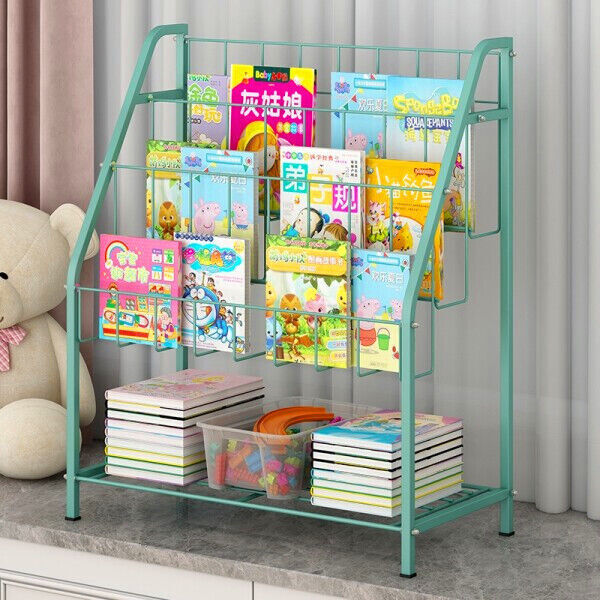 Metal Kid Book Shelf Bookshelf Magazine Display Rack Bookcase Storage Organizer