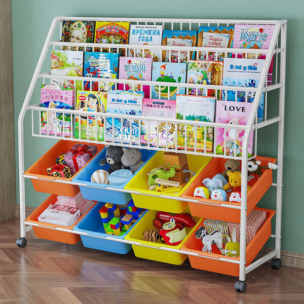 Metal Toy Storage Box Bookshelf Organiser Display Shelf Storage Rack Book Stand