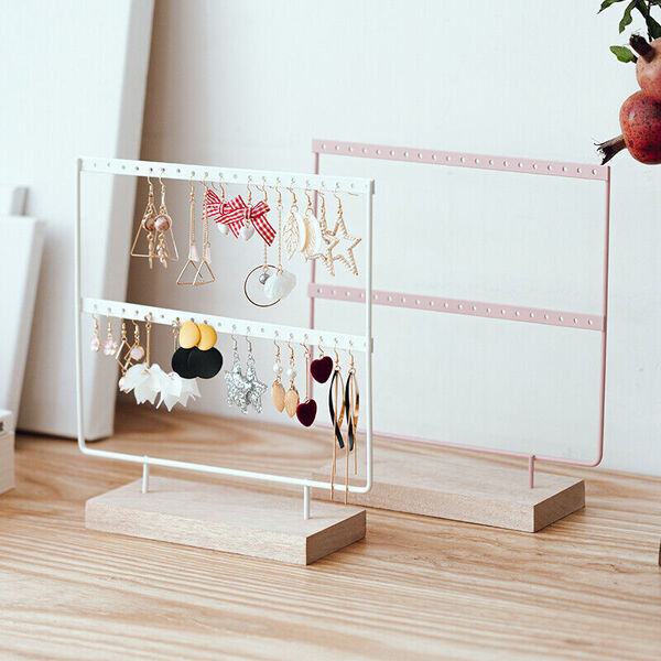  Wooden Earring Display Stand Holder Jewellery Necklace Rack Organizer 27x26cm