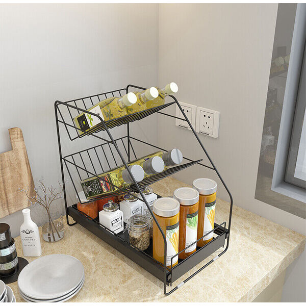 Slide-Out Kitchen Storage Organiser Condiment Spice Rack Drying Dish Bowl Holder