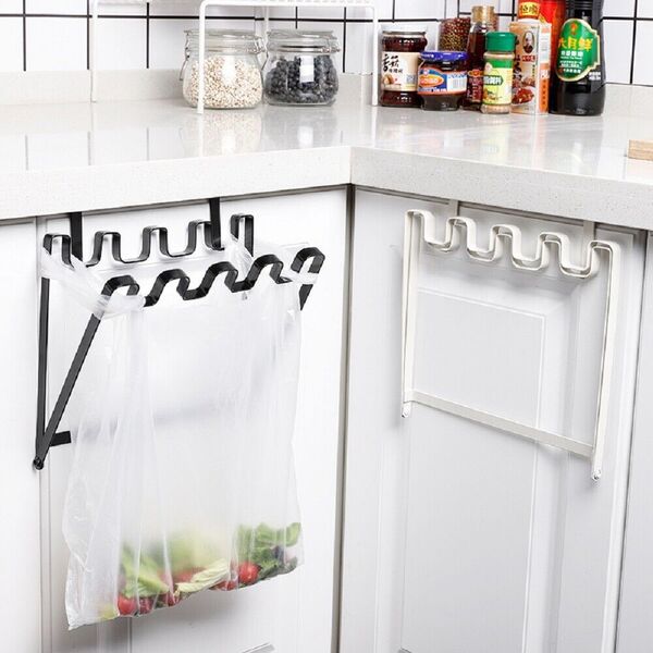 Door Mount Kitchen Trash Bag Hanging Rack Garbage Bag Rubbish Storage Bag Hanger