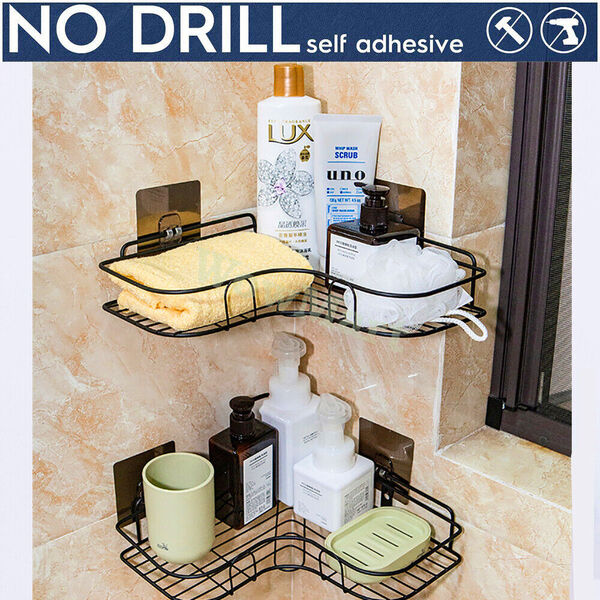 No Drill Adhesive Wall Bathroom Kitchen Corner Storage Basket Organizer x 2 Pack