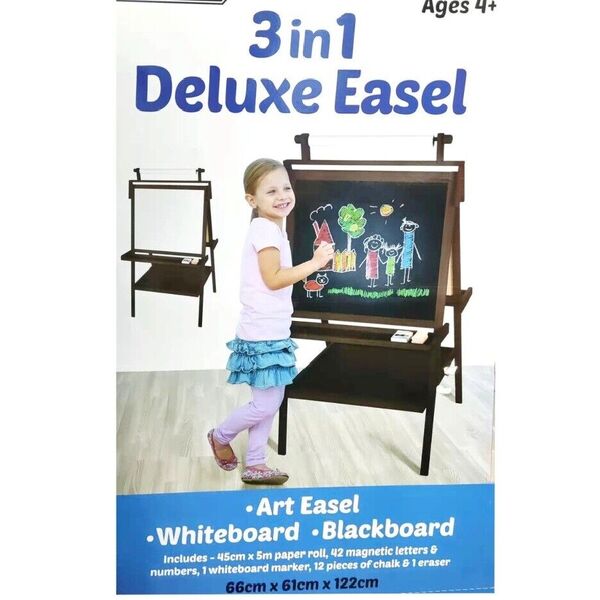 1.2m X-Large Wooden 3-in-1 Drawing Board Easel Blackboard Whiteboard Paper Roll