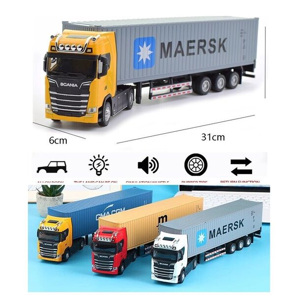 1:50 Diecast Scania S730 Semi Trailer &amp; Container Truck Model Toy Light Sound