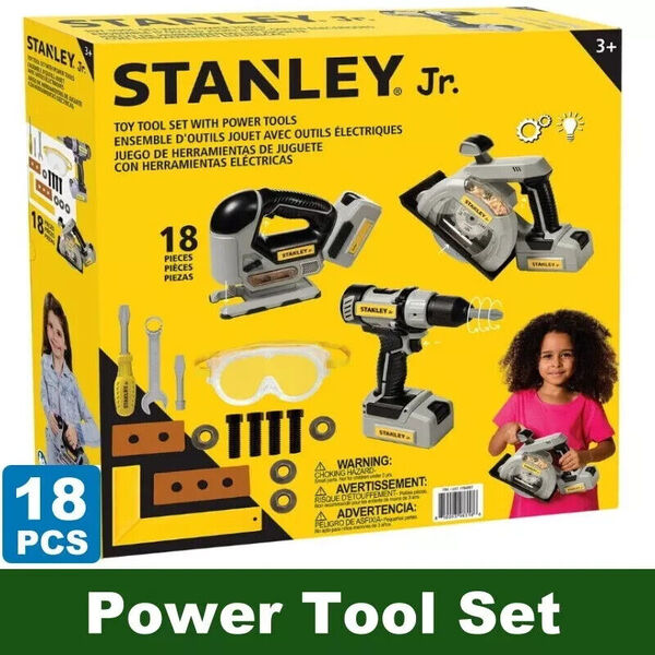 Kid Stanley Jr. 18 Pcs Battery Power Tool Set Pretend Role Play Toy Sound Light