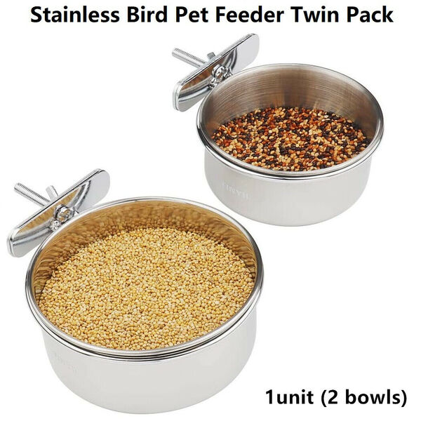 2X Stainless Steel Bird Parrot Food Water Bowl Pet Small Animal Food Feeder 13cm