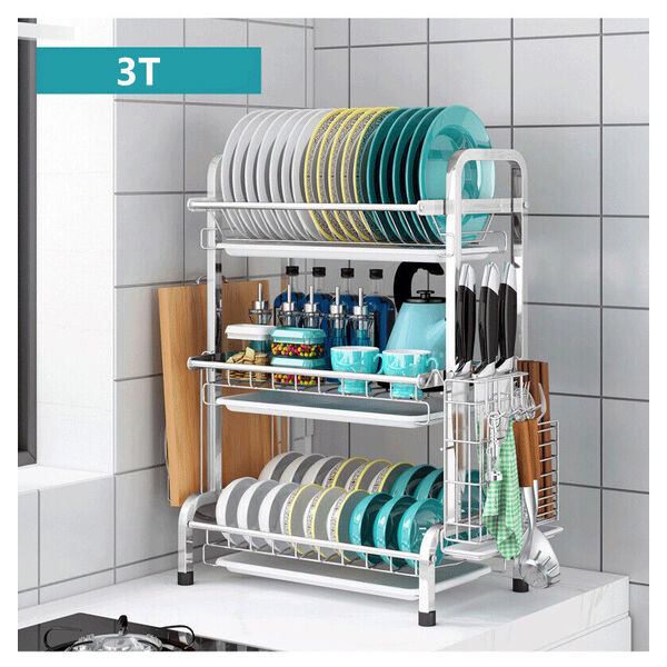 #304 Stainless Steel Dish Drying Rack Drainer Cup Plate Cutlery Holder Organizer