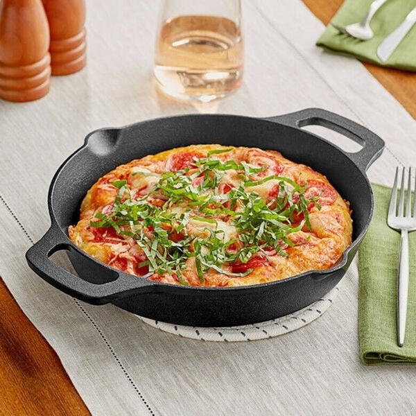 12 Inch Cast Iron Frying Pan Steak Skillet Camping BBQ Oven Casserole Cookware