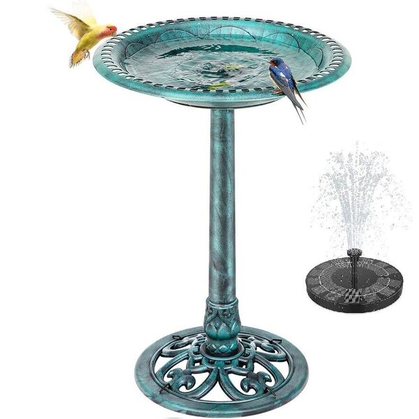 Bird Bath Bird Feeder / Solar Powered Fountain Freestanding Garden Statue Feeder