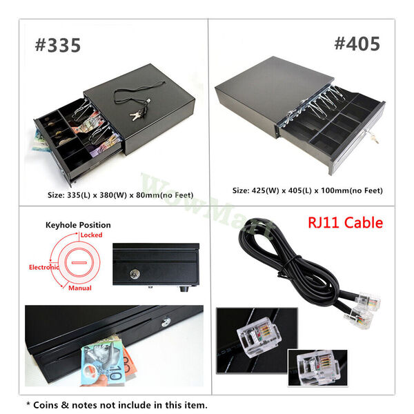 Heavy Duty POS Cash Register Drawer  4-5 Bill 5 Coin Cash Drawer Tray Till Box