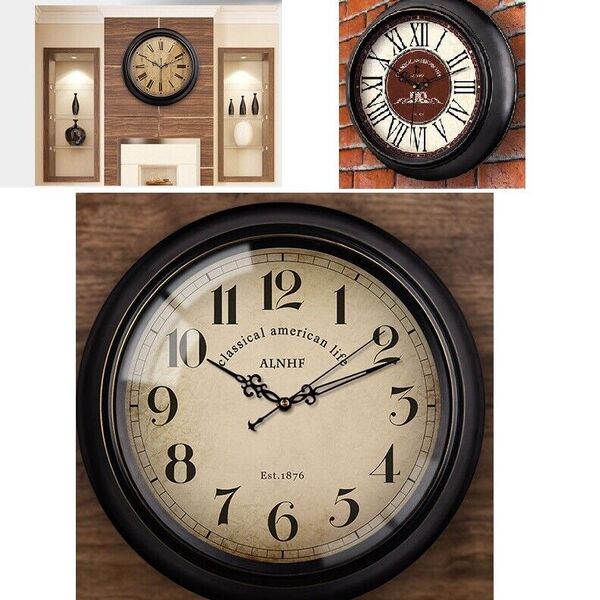 European Vintage Silent Retro Metal Wall Clock Home Bar Pub Decor Clock 14-16 In