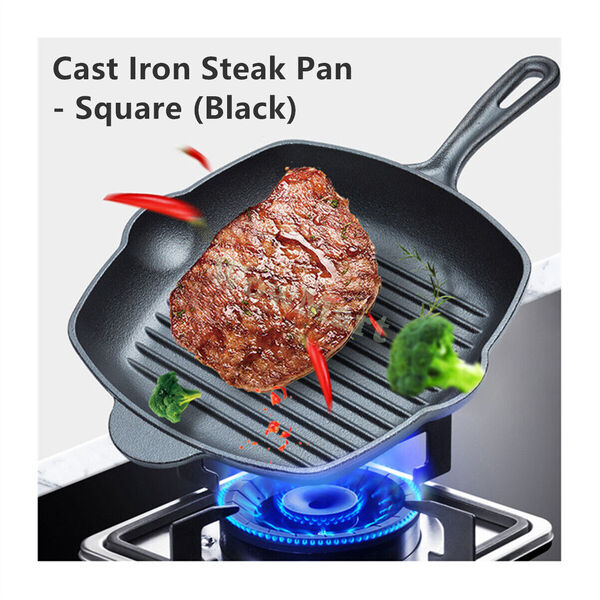 Camping Cast Iron Skillet Cookware BBQ Grill 26cm Steak Frying Pan &amp; gift pack