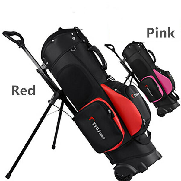 3-In-1 Golf Travel Rolling Wheeled Buggy Cart Court Stand Bag Shoulder Carry Bag