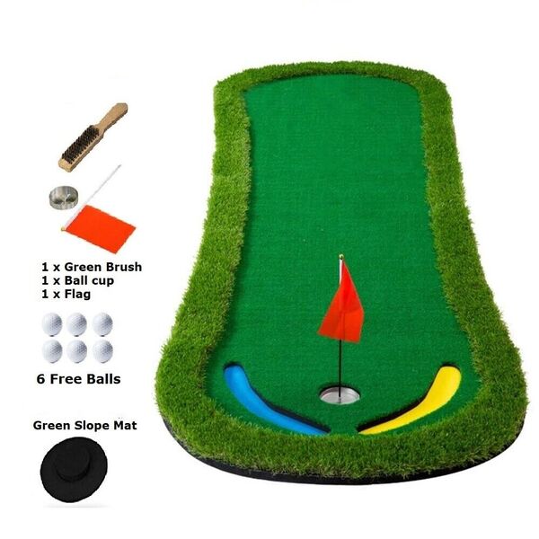 Portable Golf Practice Slope Putting Green Mat 300cm Grass Turf Fairway &amp; Gifts