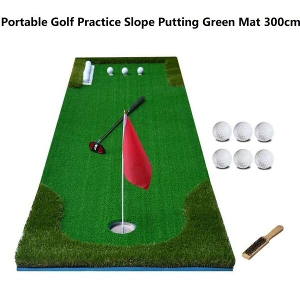 Portable Golf Practice Slope Putting Green Mat Grass Turf Fairway &amp; Gift 300cm